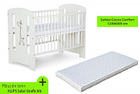Patut fara sertar KLUPS Safari Giraffe Alb + Saltea 8 Cocos Confort II