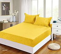 Husa de Pat din Catifea Premium cu Elastic, 3 Piese, Uni, 180 x 200 cm, Galben