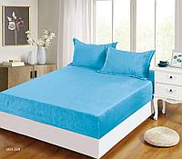Husa de Pat din Catifea Premium cu Elastic, 3 Piese, Uni, 180 x 200 cm, Albastru Deschis