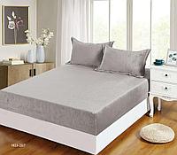 Husa de Pat din Catifea Premium cu Elastic, 3 Piese, Uni, 180 x 200 cm, Gri Deschis