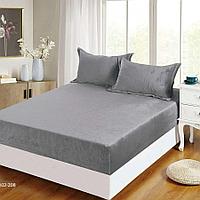 Husa de Pat din Catifea Premium cu Elastic, 3 Piese, Uni, 180 x 200 cm, Gri