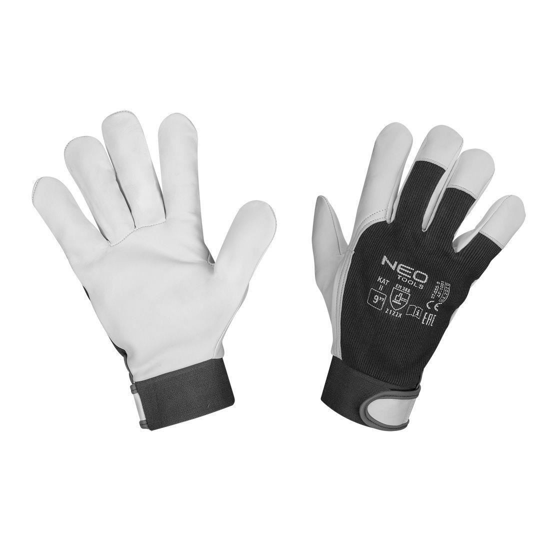 Manusi piele capra, cu velcro, negru si alb, marime 9", NEO - foto 1 - id-p90657388