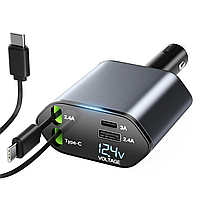 Incarcator Auto 100 W Super Fast Charge BIRAI®, Afisaj LED, 4in1, Type C + Lightning, Iphone 5V/2.4A, USB C, Samsung, Negru