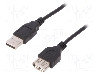 Cablu Usb A Mufa, Usb A Soclu, Usb 2.0, Lungime 3m, Negru, Assmann - Ak-300200-030-s