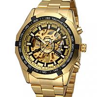 Ceas Forsining schelet barbatesc automatic Gold bratara din otel inoxidabil rezistent la zgarieturi stil