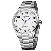 Ceas barbatesc clasic marca Forsining mecanism automatic cu calendar bratara din otel inoxidabil argintie