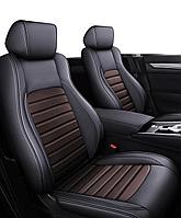 Set huse scaune auto universale editie de lux material piele ecologica scaune fata spate tetiere negru cu maro