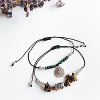 Set bratari cristale naturale de ochi de tigru si jad verde - Buddha si Floare de lotus - succes si