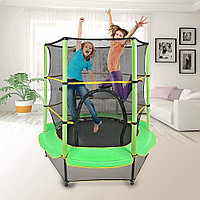 Trambulina copii, diametru 140 cm, maxim 45 kg, cu plasa de protectie, scara acces, verde
