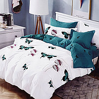 Lenjerie de pat 2 persoane, bumbac finet, 6 piese, 2 fete, turcoaz, SP606 Bumbac finet 100%, 245 x 250 cm, 200