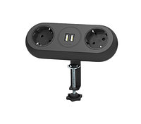 Priza pentru mobilier ORNO OR-AE-13133(GS)/B cu suport de montare, 2 prize Schuko, 2 x USB, lungime cablu 1.4