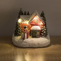 Decoratiune cu lumini, de Craciun, casuta cu om de zapada, 11x9x10 cm