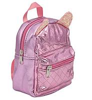 Rucsac mini pentru copii, roz metalizat, model cu urechi, 16x7x16 cm