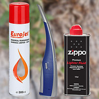 Set, Zippo benzina, Ronson aprinzator aragaz, Eurojet gaz brichete, un set util in gospodarie