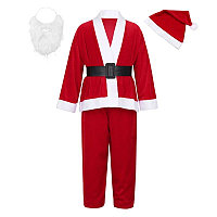 Costum mos craciun, 5 piese, marime universala, imbracaminte, caciula, barba si curea