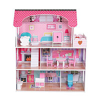 Casuta de papusi complet mobilata, mdf, 3 nivele, 5 camere, 8 accesorii, 62x27x70 cm