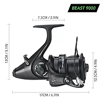 Mulinetă Beast II crap/feeder 12+1 BB cu frana dublă față/spate de pescuit la crap - 9000