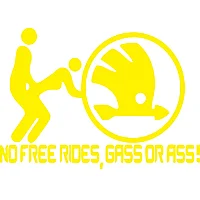 Sticker No Free Rides Gas Or Ass Skoda Galben, 30 Centimetri