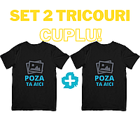 Set 2 Tricouri Unisex cu Poza Personalizata , Cadou de Cuplu Inedit Negru