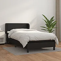 Pat box spring cu saltea, negru, 90x200 cm, piele ecologică