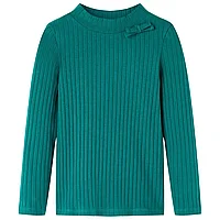 Tricou de copii cu mâneci lungi, tricot cu nervuri, verde închis, 92