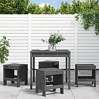 Set de dining pentru grădină, 5 piese, gri, lemn masiv de pin
