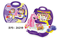 Gentuta pentru fetite cu Ponei si accesorii pentru ingrijirea animalutelor, multicolor, 23Ã 21Ã 10cm+3ani,
