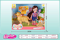 Set Papusa si Animalute (Catel mare+3 puisori) si balon, 33Ã 20Ã 6.5cm, multicolor, +3ani,