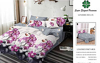 Lenjerie de Pat Finet, 6 Piese, Model cu Floricele Mov, Super Elegant Pucioasa