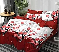 Lenjerie de Pat Finet, 6 Piese, Model cu Floricele Rosii, Super Elegant Pucioasa