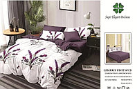 Lenjerie de Pat Finet, 6 Piese, Model cu Floricele Mov, Super Elegant Pucioasa