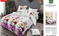 Lenjerie de Pat Finet, 6 Piese, Model cu Floricele Colorate, Super Elegant Pucioasa