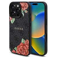 Husa Guess - Hardcase 4G Flower Print MagSafe (GUHMP16SP4ROPEMCK) pentru iPhone 16 Pro - Negru