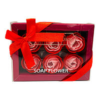 Set de 6 trandafiri din sapun in cutie eleganta cu funda rosie, 15x11x5cm