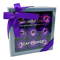 Aranjament floral, 9 trandafiri de sapun, culori combinate, ambalate premium, 14x14x4.5 cm