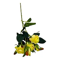 Buchet artificial elegant cu 3 trandafiri si 2 boboci, 44cm, un singur fir, calitate superioara, galben