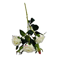 Buchet artificial elegant cu 3 trandafiri si 2 boboci, 44cm, un singur fir, calitate superioara, alb