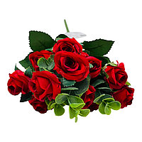 Buchet cu11 trandafiri rosii si frunze de eucalipt, un singur fir, 29cm, calitate superioara