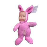 Bebe Iepuras mini imita Anne Geddes roz 18cm pretabil lumanare botez