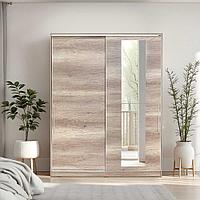Dulap Haine Adore Elit XL, 2 usi glisante cu oglinda si 3 umarase, Lemn Natural - Sonoma, 160 x 207 x 60 cm