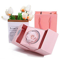 Caseta decorativa de lux cu trandafir criogenat, 13Ã 12.5Ã 10cm, ambalaj deosebit, roz