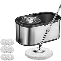 Set galeata mop cu centrifuga si rotatie 360 de grade din inox inoxidabil, Arvada MagicClean, galeata ovala,