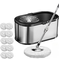 Set Arvada MagicClean galeata mop cu centrifuga si rotatie 360 de grade din inox inoxidabil, Arvada