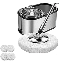 Set galeata mop cu centrifuga si rotatie 360 de grade din inox inoxidabil, Arvada MagicClean, galeata ovala,