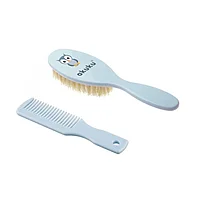 Set perie de par si pieptene Akuku cu peri naturali Bufnita Albastru