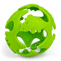Jucarie pentru dentitie minge Dinozaur, GiliGums®, silicon, 3 luni +, verde