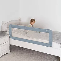 Bariera protectie pat copii, 150 cm, albastru-gri, XL, Reer