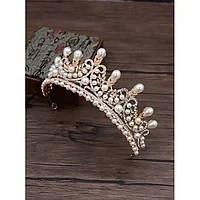 Diadema (Coronita) Mireasa, Model Regal cu Pietre si Perle - Aurie- 58788