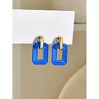 Cercei Forma Geometrica Albastru Regal cu Auriu 3.8x2.1cm - 21519