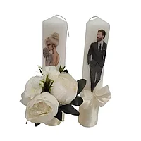 Set 2 Lumanari pentru Nunta cu Flori si Fundita - LN07